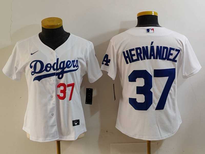 Womens Los Angeles Dodgers #37 Teoscar Hernandez Number White Cool Base Stitched Jersey